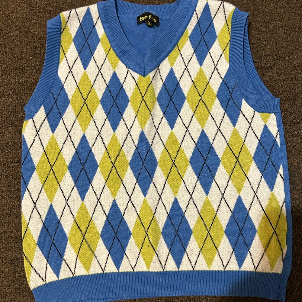 preppy Blue and green Argyle Sweater Vest